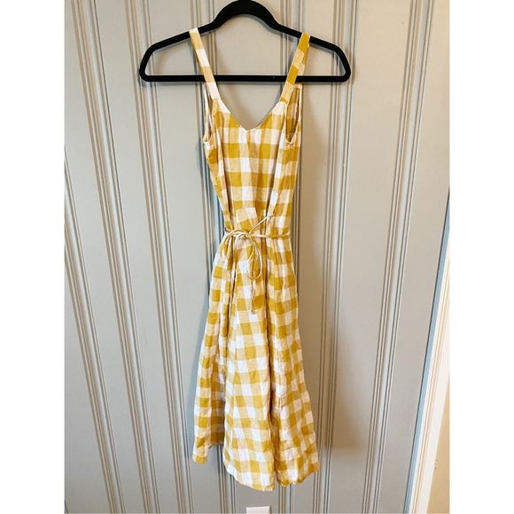 Reformation Beverly Linen Wrap Dress Yellow White Check, Size XS, Deep V Neck 💛 - Picture 7 of 12